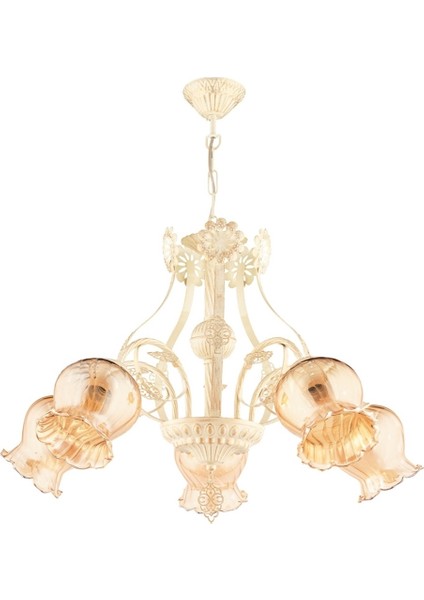 Avonnı AV-65114-5SA Krem Ferforje Boyalı Klasik Avize E27 Metal Cam 68CM