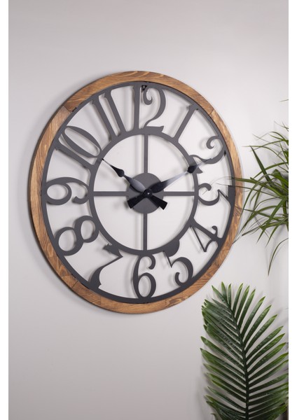 Muyika Bonni Metal-Ahşap Çerçeveli 80X80CM Dekoratif Duvar Saati Mads