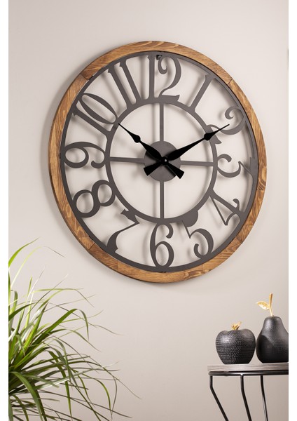 Muyika Bonni Metal-Ahşap Çerçeveli 80X80CM Dekoratif Duvar Saati Mads