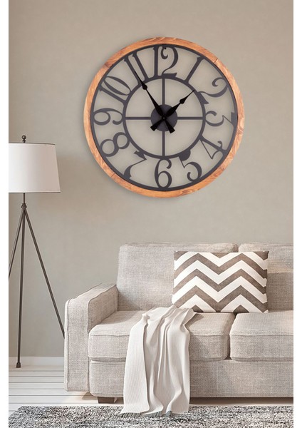 Muyika Bonni Metal-Ahşap Çerçeveli 80X80CM Dekoratif Duvar Saati Mads