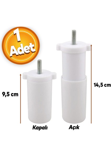 Gizli Mobilya Kanepe Sehpa Tv Ünitesi Koltuk Ayağı Ayarlanabilir 9.5 cm Beyaz Baza Ayak