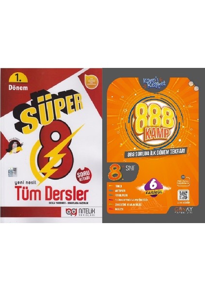 8. Sınıf 888 Ilk Dönem Tekrar Kamp Kitabı & Nitelik 8. Sınıf Süper Ilk Dönem Tekrar Soru Kitabı