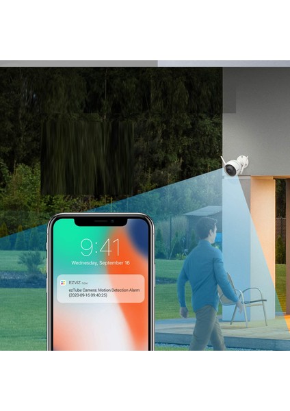 Ezvız Eztube Wifi Ip Kamera Dış Mekan 1080P, 30M'YE Kadar Gece Görüşlü Gözetim Kamerası, Flaş Işıklı ve Sirenli Alarm Sistemi,