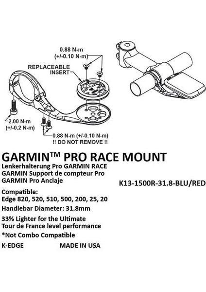 Garmin Bağlantısı Pro Race K13-1500R Mount Mavi