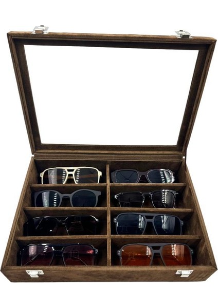 Richbox 8'li Gözlük Kutusu Alcantara Süet Kahve