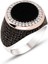 Gümüş Siyah Oniks Taşlı Yanları Komple Taş İşlemeli Erkek Yüzük 1