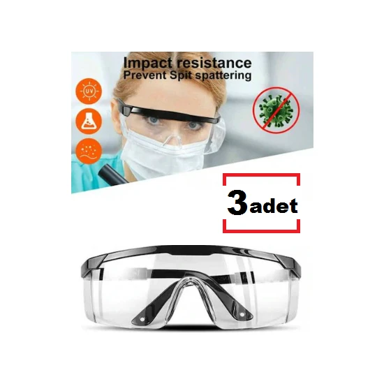 Kafenn Şeffaf Kimyasal Koruyucu Gözlük Paket 3 Adet