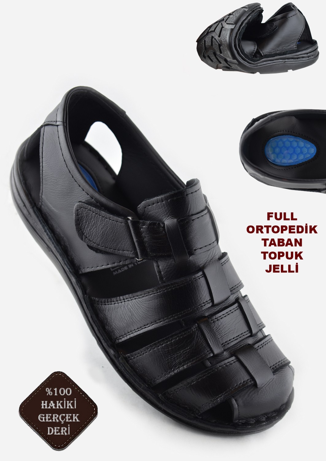 Ispartalılar Ayakkabiburada 033 Topuk Jelli Hakiki Deri Erkek Sandalet Ayakkabı