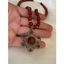 Mardin Gümüş Telkari Model Orjinal Akik Taşlı Gümüş Kolye