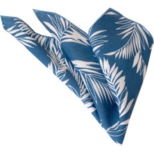 Exve Exclusive Mavi Üzerine Beyaz Yaprak Baskılı Pamuk Yaka Cep Mendili