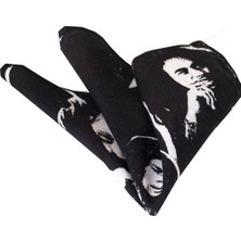 Exve Exclusive Siyah Üzerine Beyaz Bob Marley Baskılı Reggie Yaka Cep Mendili