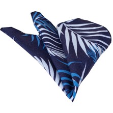 Exve Exclusive Lacivert Üzerine Mavi Havaii Yaprak Teamalı Yaka Cep Mendili