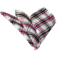 Exve Exclusive Beyaz Siyah Kırmızı Mavi Kareli Nefes Alan Pamuk Yaka Cep Mendili