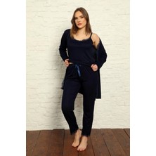 Nisanca Sabahlıklıklı 3 Parça Çeyizlik Kutulu Kadın Pijama Takımı- Dantelli Kutulu Kadın Pijama- Geniş Beden Aralığı