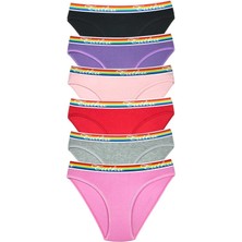 6 Adet Beli Renkli Lastik Pamuklu Kadın Slip Tutku Külot