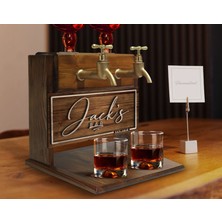 Bk Gift Kişiye Özel Kabartma Isimli Çift Musluklu Doğal Ahşap Viski Standı, Içki Standı, Doğum Günü Hediyesi, Ev Hediyesi, Erkek Hediye-1