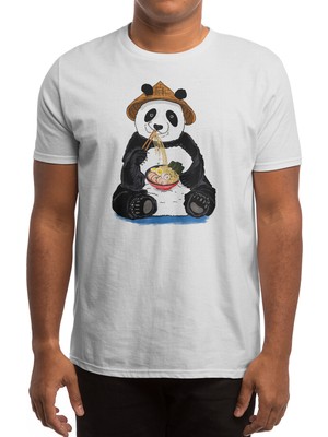 Fizello Panda Eating Noodles Panda Lover Gift Beyaz Spor Tişört