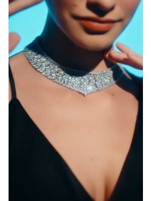 So CHIC Ihtişamlı 18 Ayar Beyaz Altın Kaplama Gümüş Choker Gerdanlık