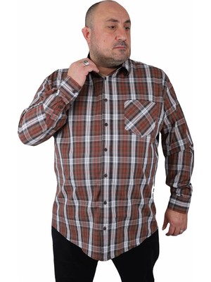 Moc Grande Büyük Beden Erkek Gömlek Lacivert Regular Fit Günlük Stil Line Square 23366