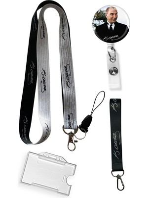 Stormistoretr Atatürk Imza Desenli 4 Lü Set Boyun Ipi Anahtarlık Yoyo Yaka Kartlığı