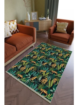 10 Post Online Salon Halısı Otantik Sarı - Yeşil Yolluk Kaymaz Yuvarlak Oval Kesme Ince Yıkanabilir Halı