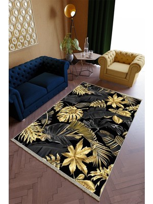 10 Post Online Salon Halısı Spor Altın Gold Siyah Yolluk Kaymaz Yuvarlak Oval Kesme Ince Yıkanabilir Halı