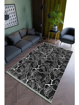 10 Post Online Salon Halısı Modern Siyah Beyaz Yolluk Kaymaz Yuvarlak Oval Kesme Ince Yıkanabilir Halı