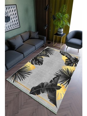 10 Post Online Salon Halısı Modern Gri Altın Gold Yolluk Kaymaz Yuvarlak Oval Kesme Ince Yıkanabilir Halı