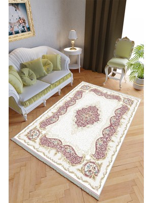 10 Post Online Klasik Salon Halısı Mor Ekru Yolluk Kaymaz Yuvarlak Oval Kesme Ince Yıkanabilir Halı