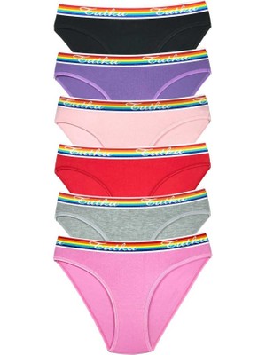 6 Adet Beli Renkli Lastik Pamuklu Kadın Slip Tutku Külot