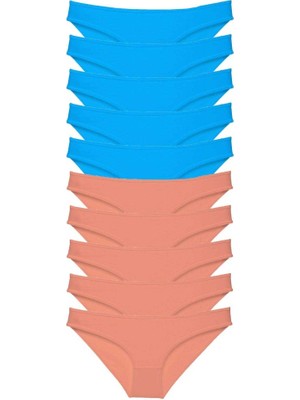 Royaleks 10 Adet Süper Eko Set Likralı Kadın Slip Pudra Mavi10