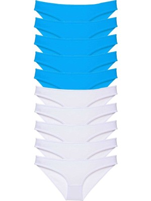 Royaleks 10 adet Süper Eko Set Likralı Kadın Slip Beyaz Mavi