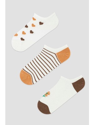 Penti Çiçekli Kalp Desenli 3lü Sneaker Çorabı