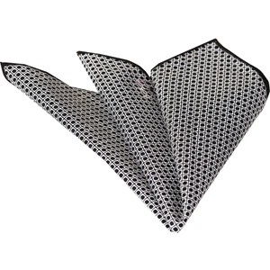 Exve Exclusive Siyah Beyaz Geometrik Desen Baskılı Pamuk Yaka Cep Mendili