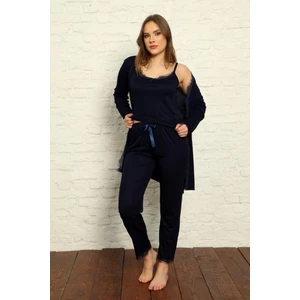 Sabahlıklıklı 3 Parça Çeyizlik Kutulu Kadın Pijama Takımı- Dantelli Kutulu Kadın Pijama- Geniş Beden Aralığı