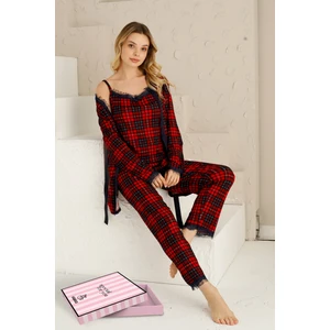 Sabahlıklıklı 3 Parça Çeyizlik Kutulu Kadın Pijama Takımı- Dantelli Kutulu Kadın Pijama- Geniş Beden Aralığı