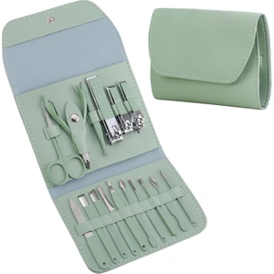 16 Parça Profesyonel Çelik Paslanmaz Deri Çantalı Manikür Pedikür Tırnak Yüz Bakım Seti