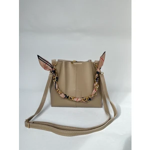 Kadın Vizon Fularlı Zincir Aksesuarlı Yumuşak Deri 3 Bölmeli El Kol Omuz Çantası Kadın Hediye