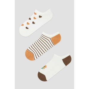 Çiçekli Kalp Desenli 3lü Sneaker Çorabı