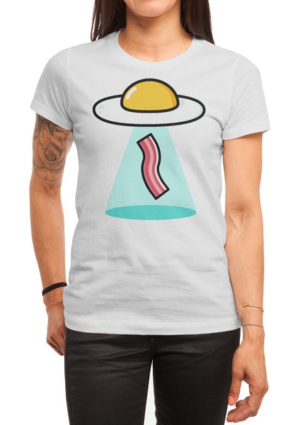 Breakfast Egg Bacon Ufo Sci Fi Beyaz Spor Tişört
