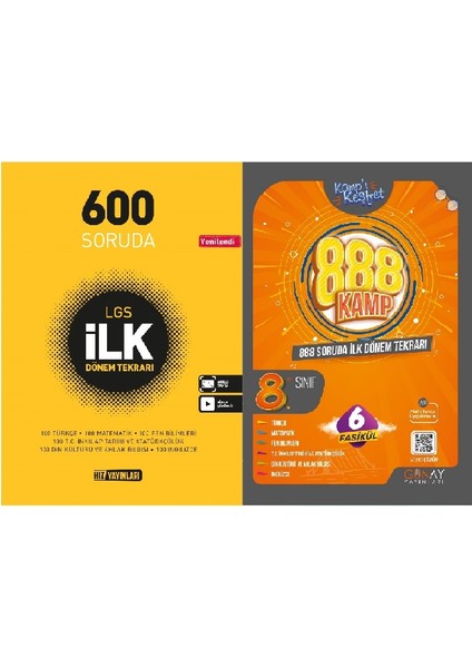 8. Sınıf 888 Ilk Dönem Tekrar Kamp Kitabı & Hız 8. Sınıf 600 Soruda Ilk Dönem Tekrar Kitabı