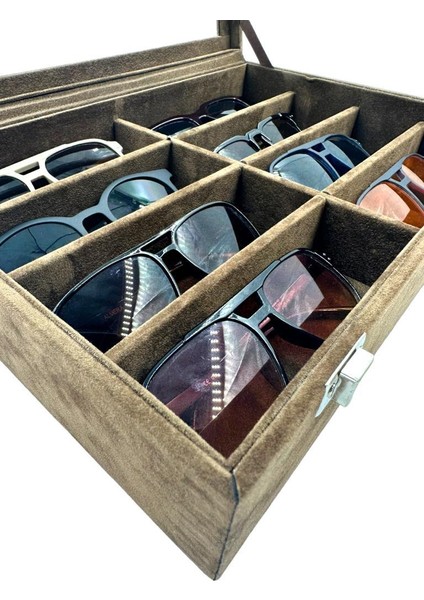 Richbox 8'li Gözlük Kutusu Alcantara Süet Kahve modelleri