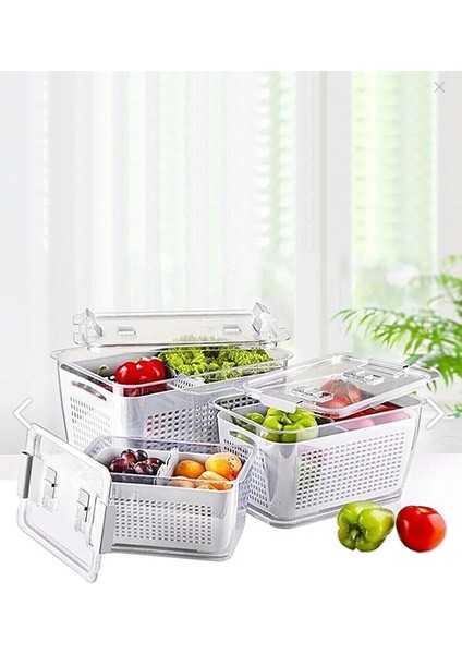 Leeshome Lossa Lüx 3 Adet Buzdolabı Içi Süzgeçli Organizer(2,5lt,5lt,9lt) Set-Saklama Buzdolabı Organizer