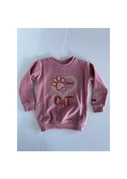 Kız Çocuk Baskılı Boncuklu Sweatshirt