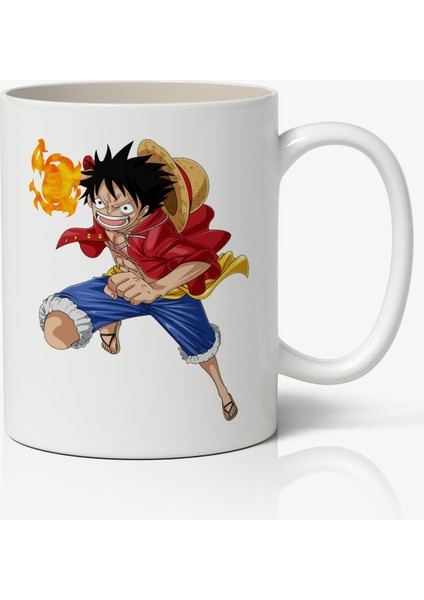 Anime Marketi One Piece Monkey D. Luffy Beyaz Porselen Anime Kupa Bardak