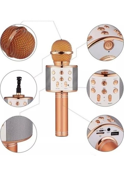 Çocuk Yetişkin Bluetoothlu Karaoke Mikrofon Aynı Zamanda Hoparlör Aux Hafıza Kart Girişli