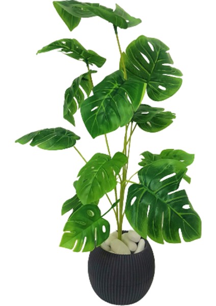 Saksıda Monstera Deve Tabanı Yapay Çiçek 12 Dal 55 cm Salon Çiçeği