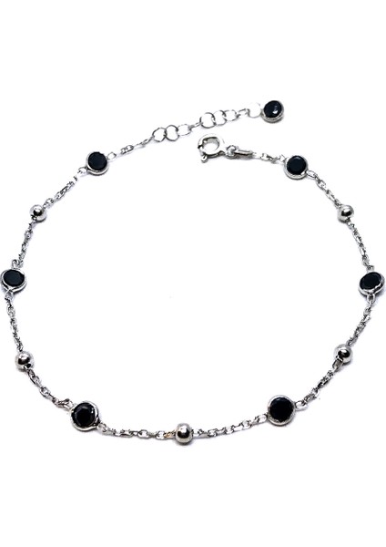 925 Ayar Gümüş Siyah Zirkon Taşlı Toplu Ince Bileklik