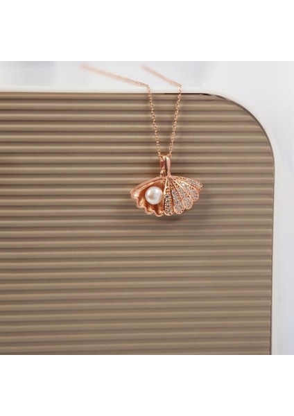 Mercan Inci Rose Kaplama 925 Gümüş Kadın Kolye