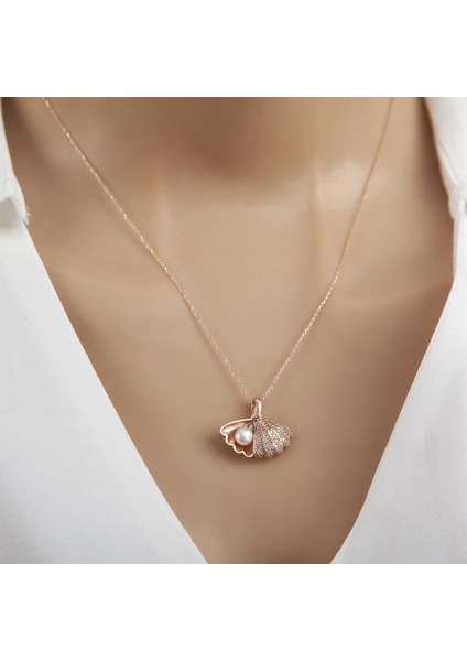 Mercan Inci Rose Kaplama 925 Gümüş Kadın Kolye modelleri